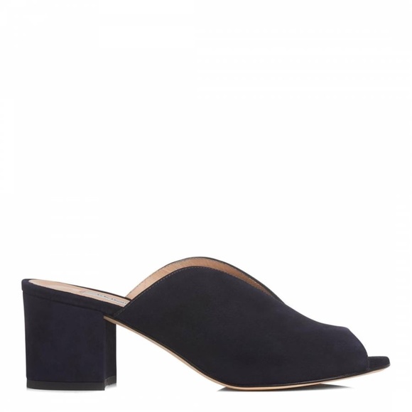 L. K. Bennet Navy Suede Jagoda Mule Heel Sandals - Picture 3 of 8
